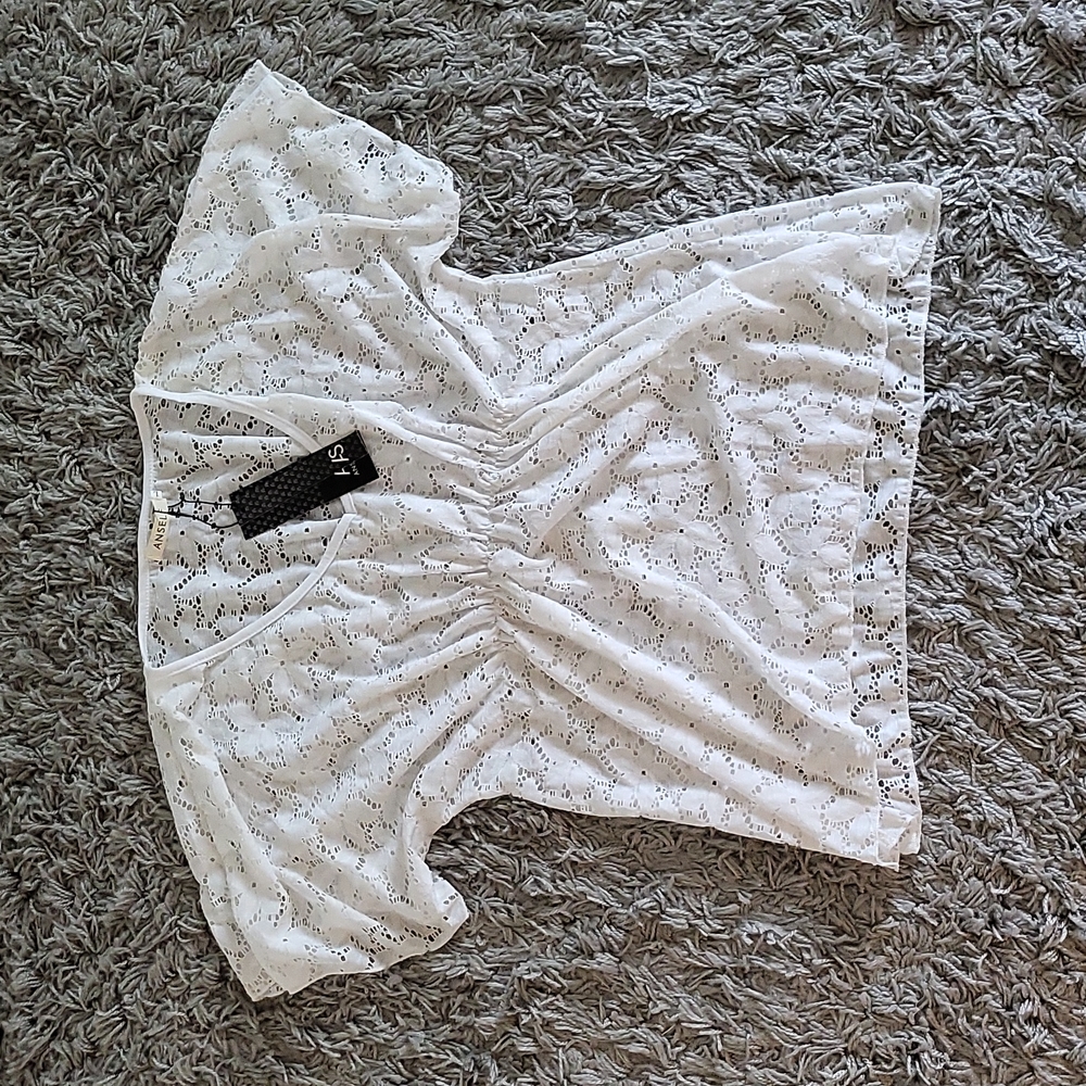 White Floral Lace Swimsuit Cover Up Top with Tags - Never Worn